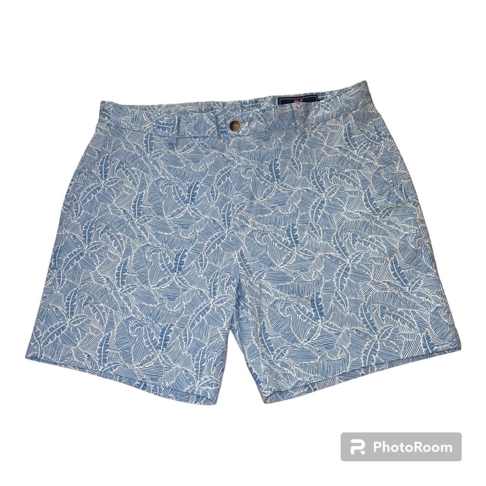 VINEYARD VINES Mens 7” Breaker Flat Front Short Island Palms Blue White 35